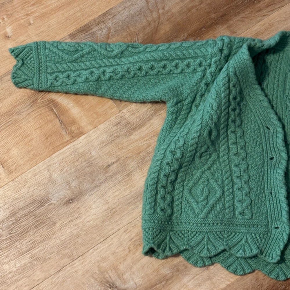 Aran Crafts Green Cable Knit Cardigan Sweater - Picture 6 of 10